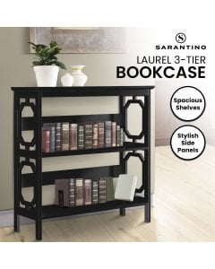 Sarantino Laurel 3-Tier Bookshelf Display Rack in Black