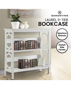 Sarantino Laurel 3-Tier Bookshelf Display Rack in White