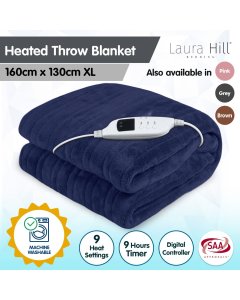 Laura Hill Heated Electric Blanket Coral Warm Fleece Winter Blue