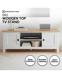 Sarantino Gio TV Stand Cabinet Cupboard in White and Natural Wood Finish