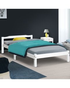 King Single Size Wooden Bed Frame Mattress Base Timber Platform White