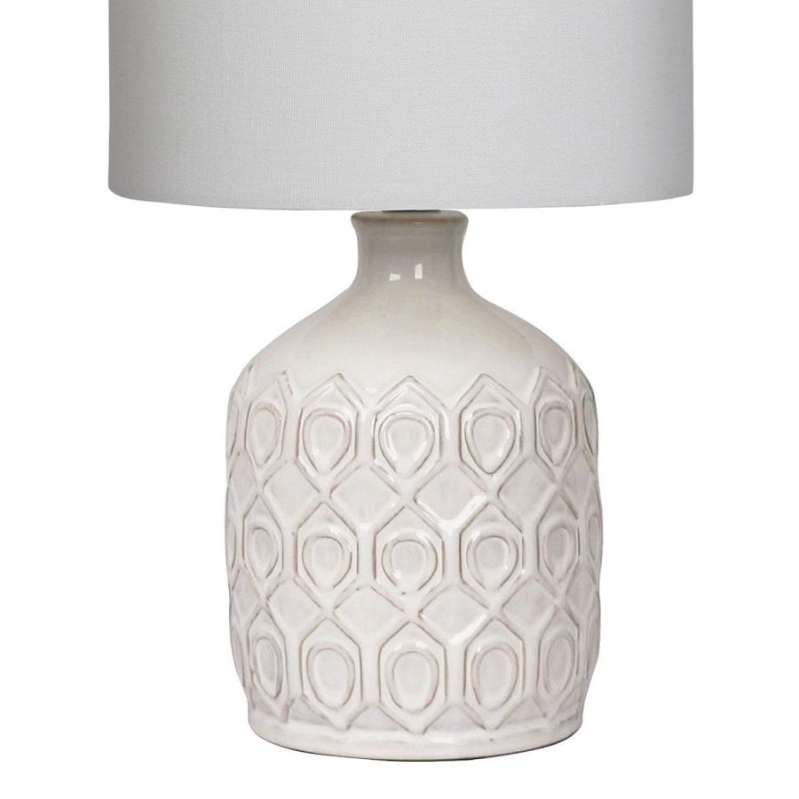 Cream ceramic table lamp with herringbone pattern