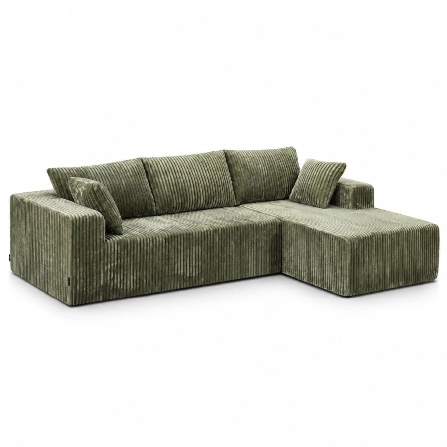The Soffia corner sofa in green wide-rib corduroy